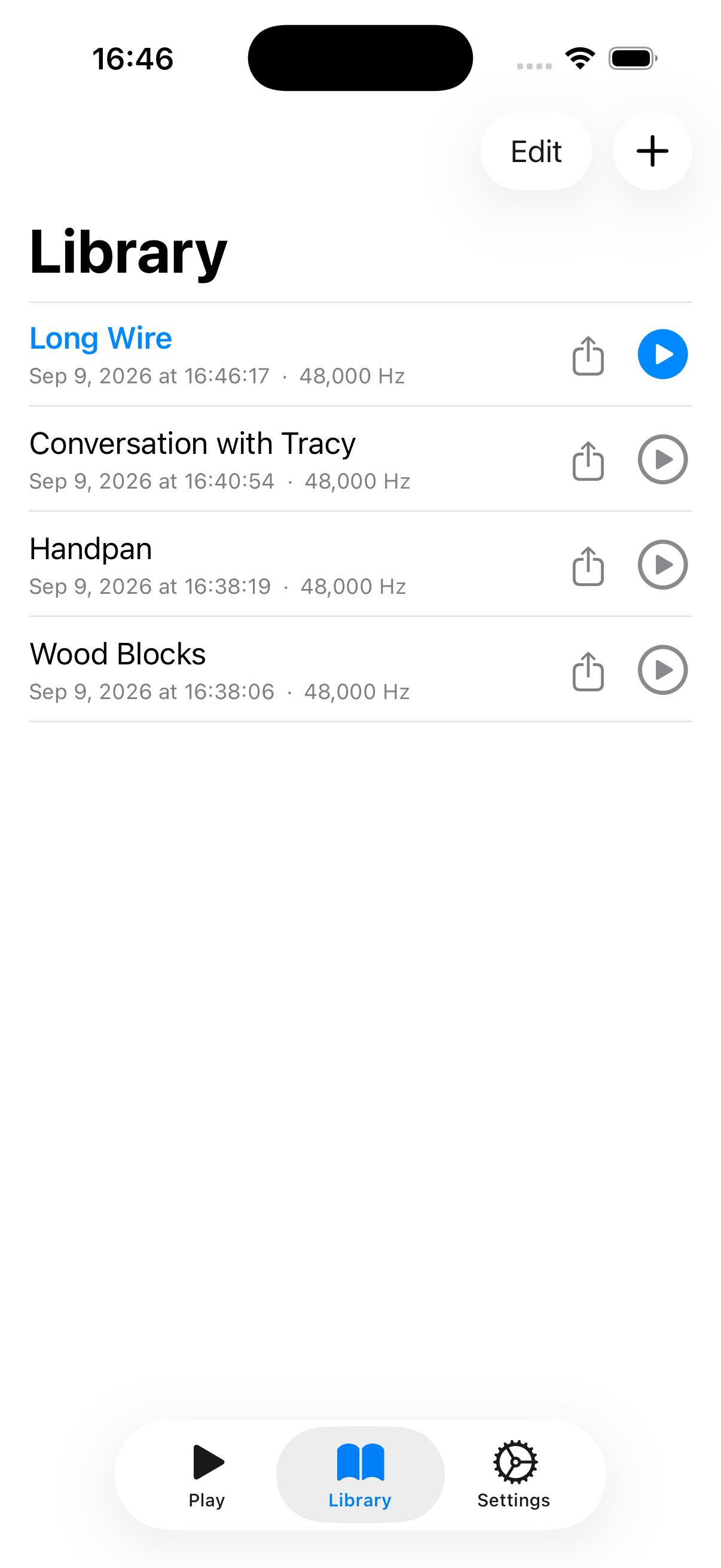 Granola library screen listing recorded samples