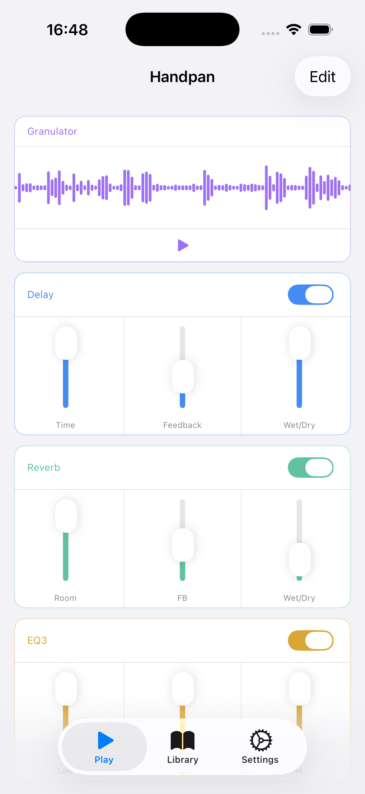 Granola effects screen with waveform and effect controls