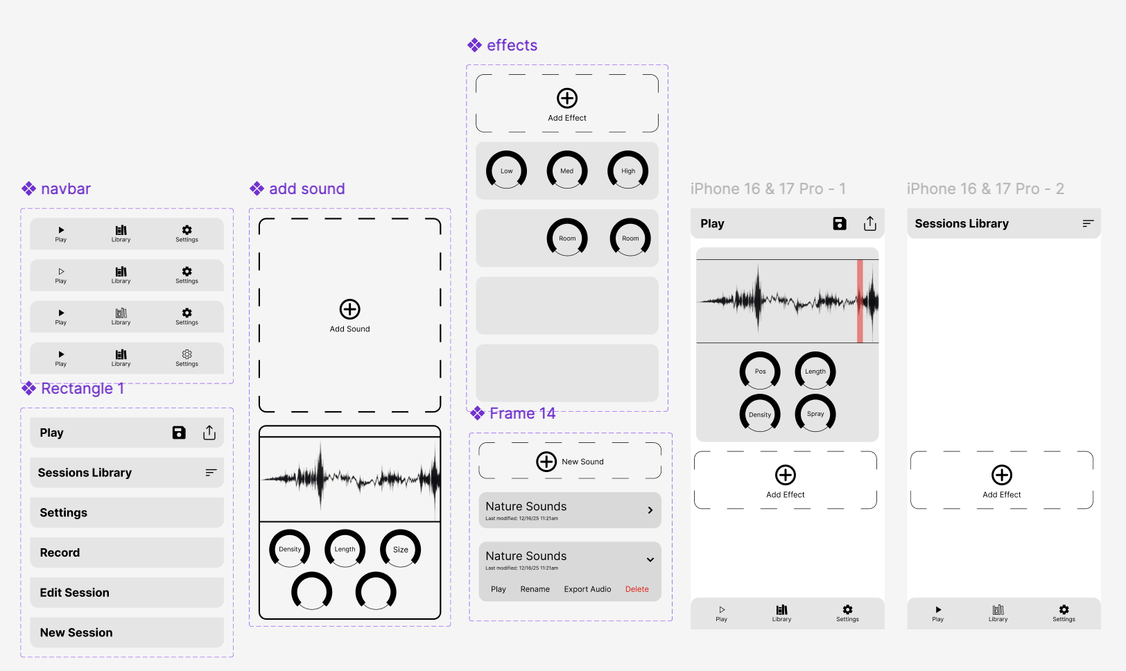 Figma component sheet for the app's controls