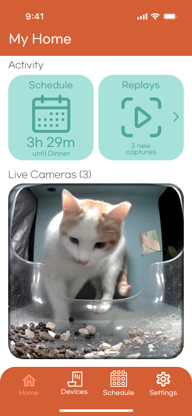 Home screen of the redesigned pet feeder app