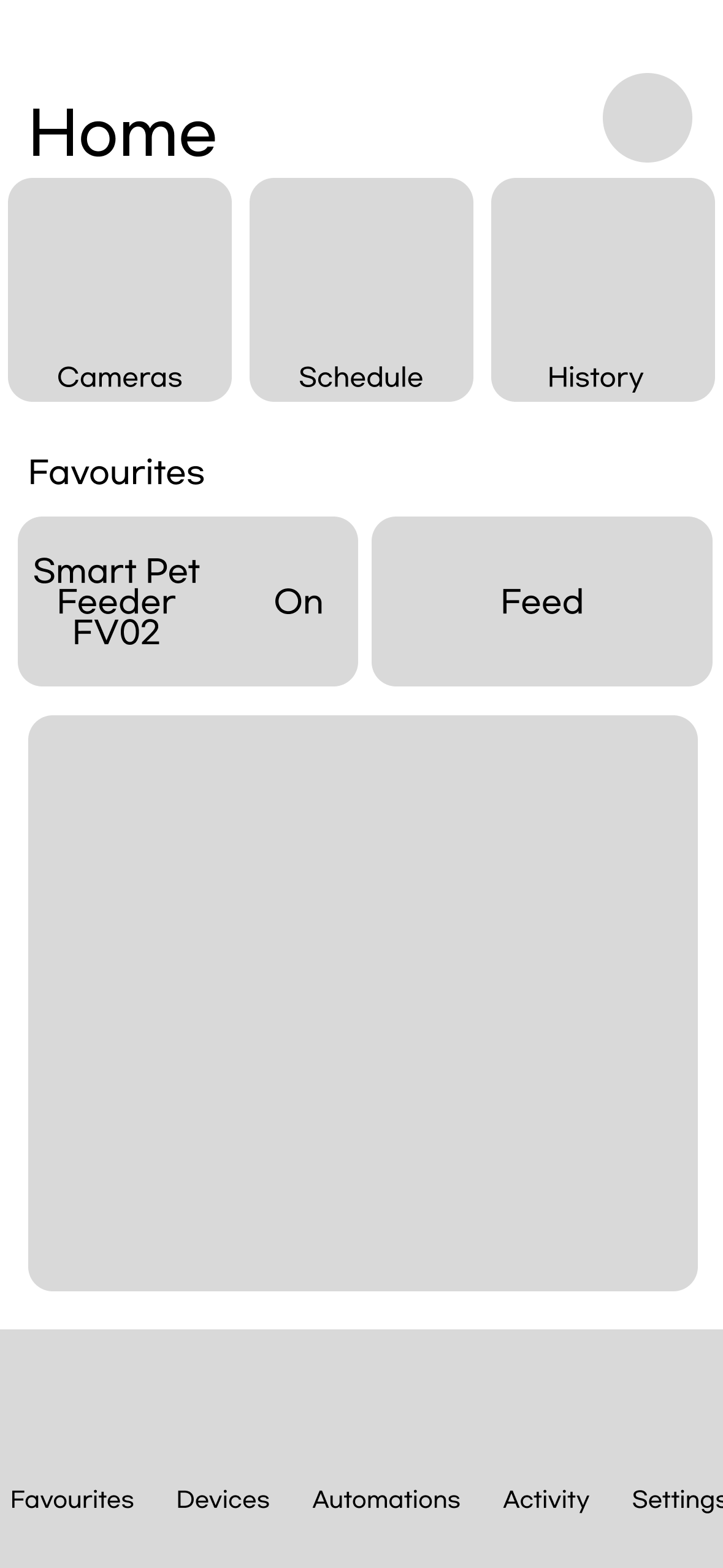 Early wireframe of the home page with favourites