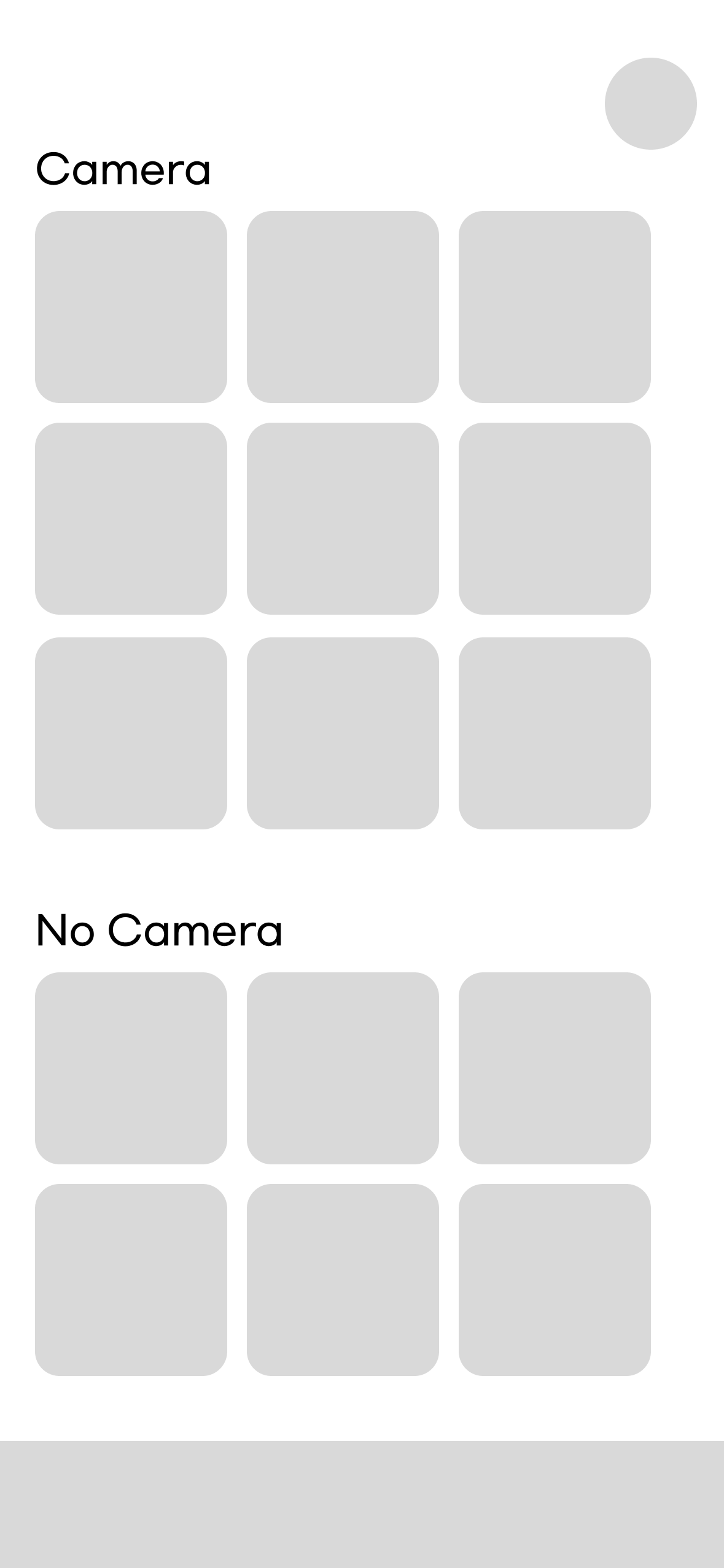 Early wireframe of the camera grid page
